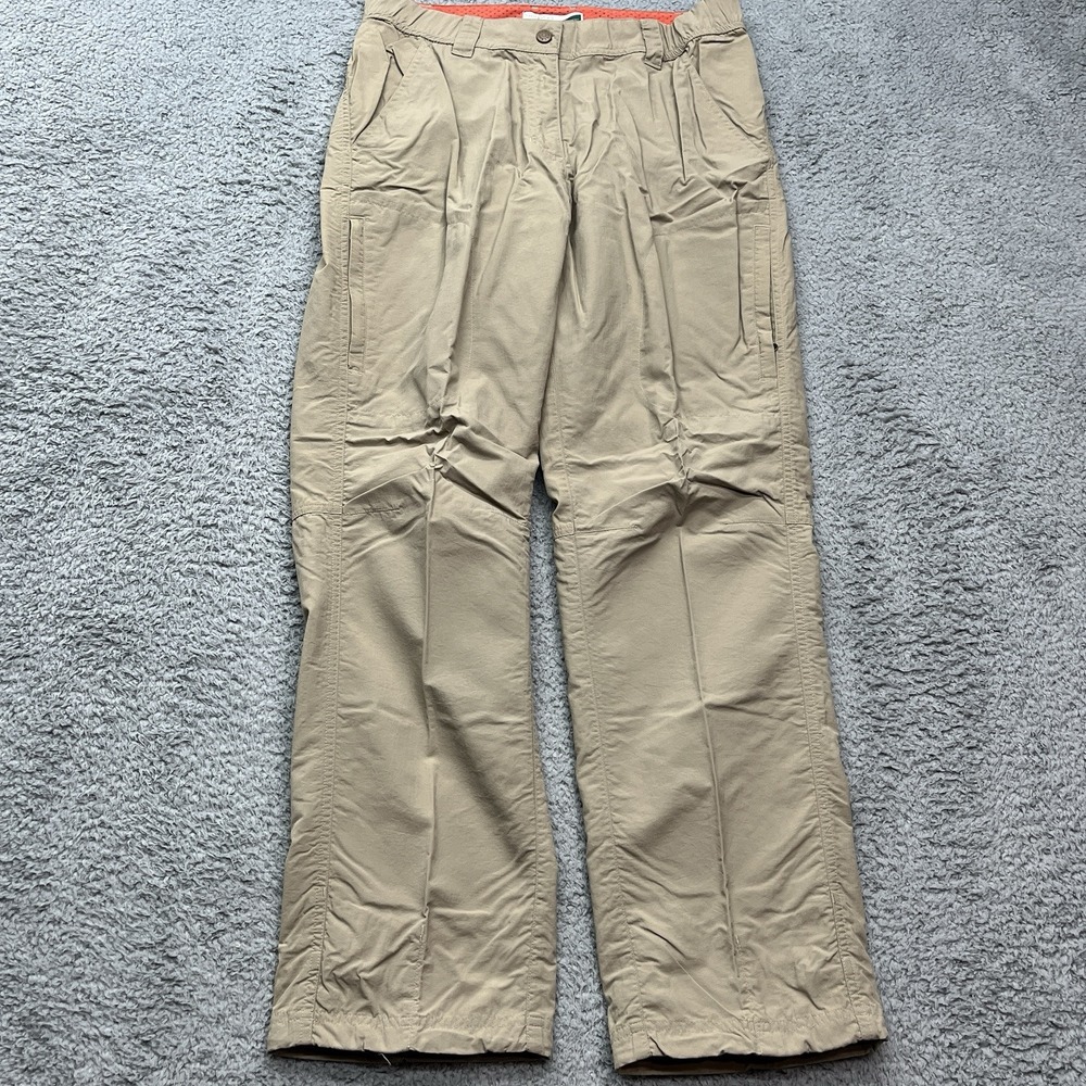 LL Bean Hiking Pants Womens 10‎ Beige Insect Shield Zip Pockets Camping Gorpcore